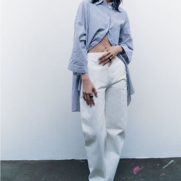 Zara Longline Striped Cotton Shirt New - Picture 7 of 12